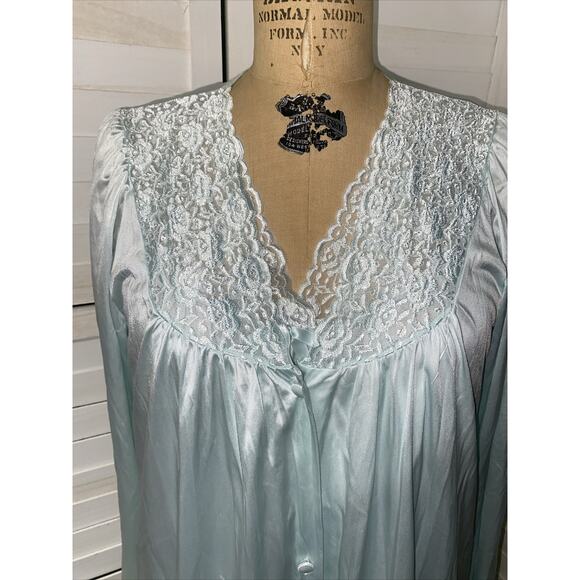 Vanity Fair 60s 70s Vintage Green Nylon Lace Trim Robe Nightgown Set Sz Medium - Picture 13 of 14